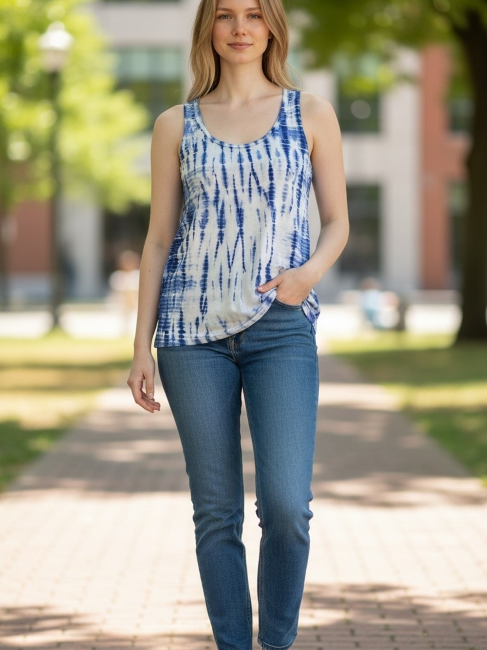 Marc New York Used Vintage Blue and White Tie-Dye Scoop Tank Size Med